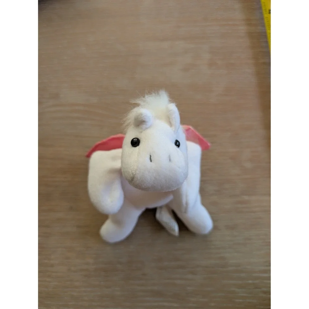 White‎ Pegasus Beanie Plush Iridescent Pink Wings Unicorn Horse Nursery Fantasy